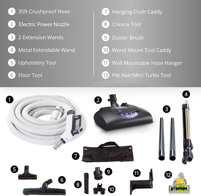 Prolux CV12000 Red Central Vacuum Cleaner Unit System Electric Hose Power Nozzle Kit 25 Year Warranty and HEPA Filtation System