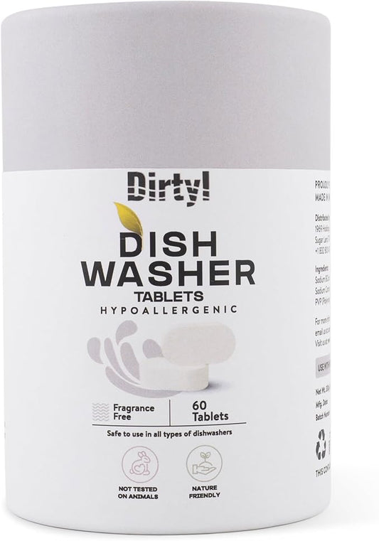 Dishwasher Detergent Tablets, 60 Count, for Sparkling Dishes. Unscented & Hypoallergenic. Rinses Clean, Cuts Grease, Limescale & Odor. Soap & Plastic Residue Free, Dishwashing Cleaner Pods.