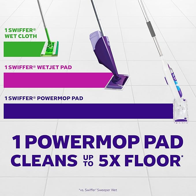 Swiffer PowerMop Multi-Surface Mop Kit for Floor Cleaning, Includes PowerMop, 2 Mopping Pad Refills, 1 Cleaning Solution with Fresh Scent and 2 Batteries