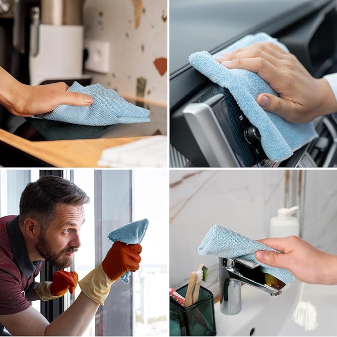 HONOVA Microfiber Cleaning Cloth Roll 90 Pack, Tear Away Microfiber Towels, 12" x 12", Reusable Paper Towels, All Purpose Paper Towels for Kitchen, Window, Car, Shop(Blue&Grey)