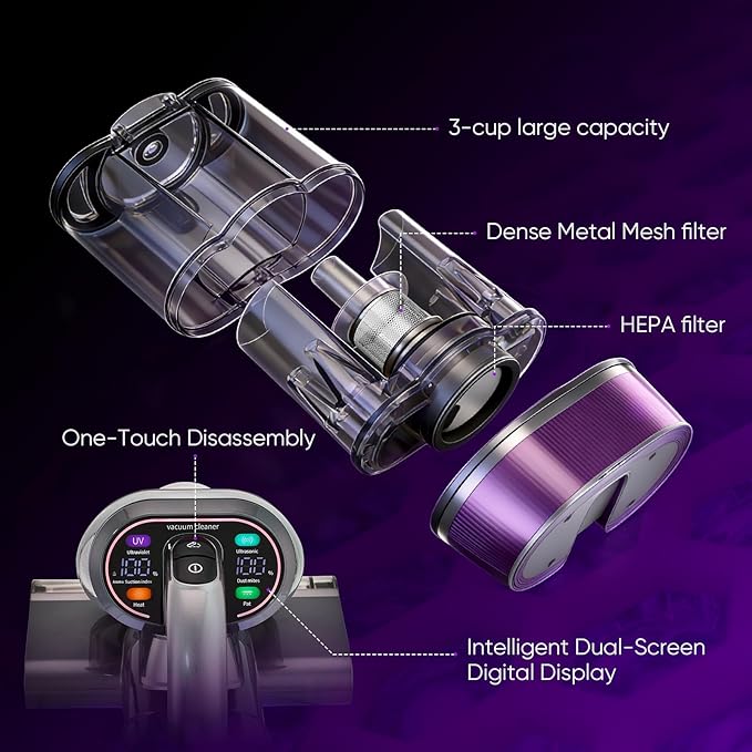 Stillstorm Mattress Vacuum Cleaner 16KPA Mattress Cleaner uv Sanitizing, Handheld Vacuums Corded with Large-Capacity for Bed, Sofa, Carpet 140°F Hot Air Multi-Function Dual-Display Digital Readout