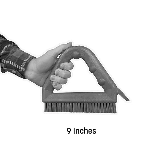 SPARTA Plastic Commercial Grout Brush, Triangle-Shaped Scrub Brush with Scraper and Two Threaded Holes for Attaching Handle (Sold Separately), 9 x 7 x 7 Inches, Black