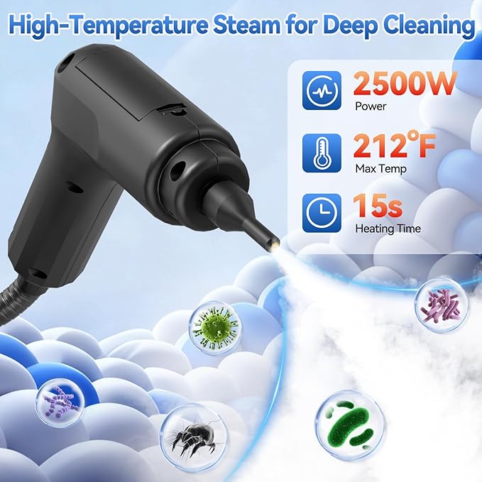 Steam Cleaner,2500W High-Pressure Steamer for Cleaning, 15s Fast Heat-Up&1.4L Large Tank,3-Level Adjustable Handle with 14 Accessories,Portable Steam Cleaner for Home,Car,Furniture,Bathroom