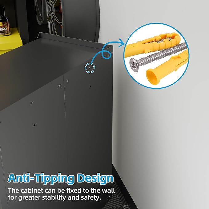 SUXXAN Metal Storage Cabinet with Wheels, Rolling Storage Cabinet with 2 Doors and Adjustable Shelves, Pegboard and 4 Hooks, Suitable for Garage, Home, Office, School, Black