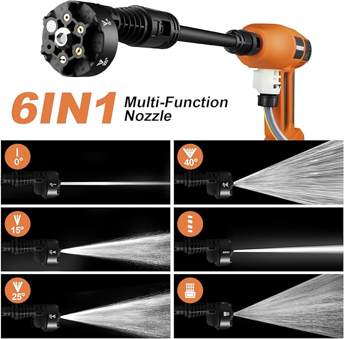 Cordless Pressure Washer, 2000PSI MAX Portable Pressure Washer with Brushless Motor, 5.0Ah Battery, 2A Fast Charger, 4 Speed Adjustment LCD Touch Screen, with Garden Hose & Faucet Connectors