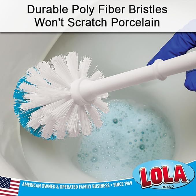 Toilet Brush and Holder Set, by LOLA, 2 Pack, Classic Version, Durable Bristles for Deep Cleaning, w/Compact Space Saving Storage Holder
