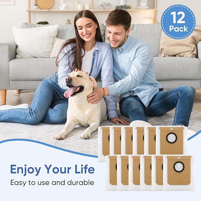 12 Pack Replacement Dust Bags for Eufy L60 / L60 SES / L50/ L50 SES Robot Vacuums, Large Replacement Vacuum Cleaner Collector Bags Compatible with Haier H9+, Conga Home 10000, 8090 Ultra, 9090 AI