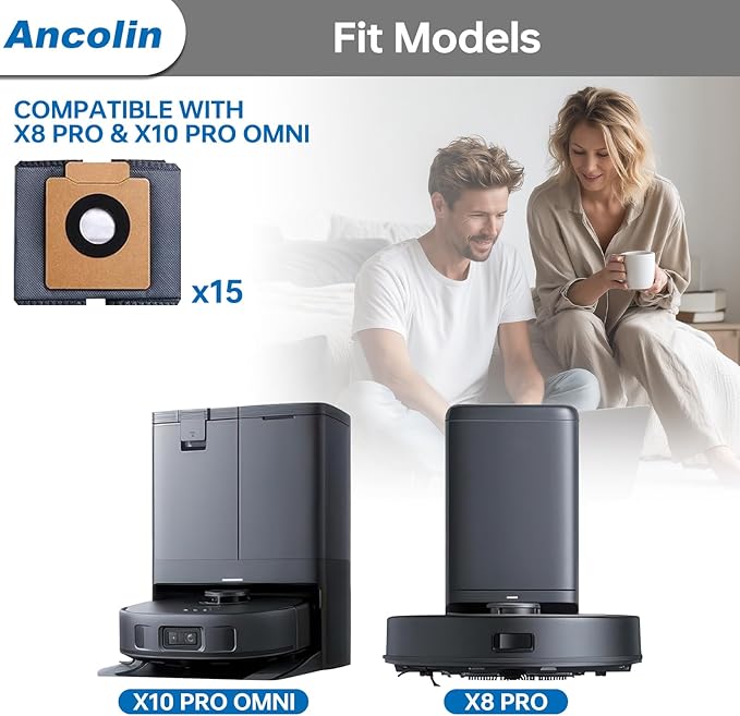 15 Pack Dust Bags for eufy X10 Pro Omni Robot Vacuum and X8 Pro Models, Large Capacity, with Self-Empty Station, 4-Layer Replacement Bag