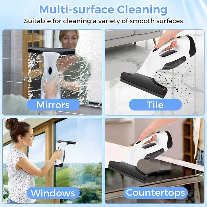 Cordless Window Vacuum Cleaner, Window Cleaner Squeegee Tool Set, Electric Windown Spray Cleaning Tool with 10 inch Squeegee Blade for Showers,Glass,Countertops,and Tiles, 2200mAh (Black White)