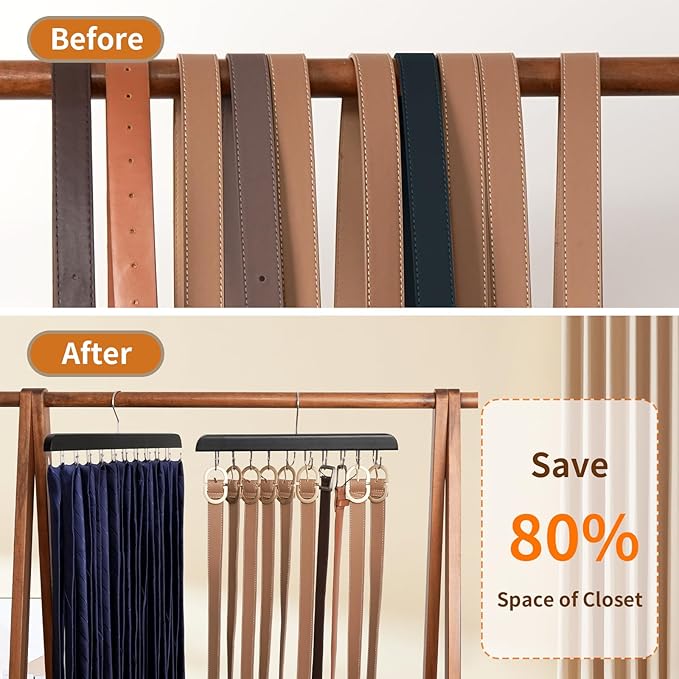 Bra Hanger for Closet Organizer, Wooden Tank Top Hangers with 20 Foldable Hooks, 360° Rotating Design, Space Saving Storage for Tank Tops, Bras, Scarves, Belts, Ties etc (1, Black)