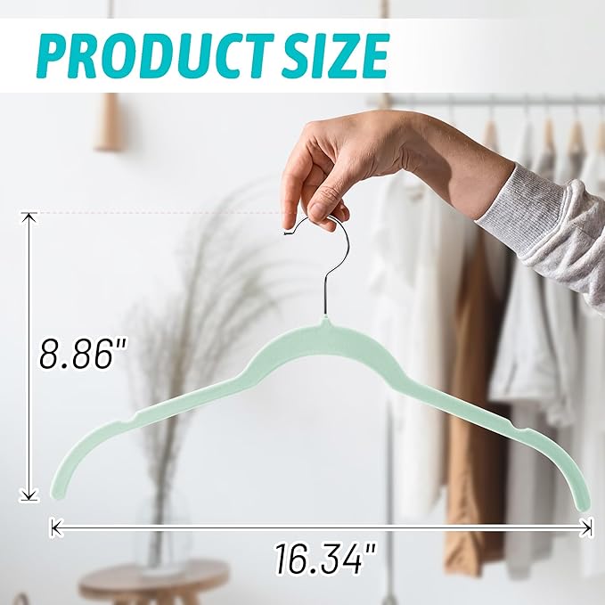 30 Pack Velvet Hangers – Non-Slip Slim Clothes Hangers with 360° Swivel Hook, Space-Saving Flocked Shirt Hangers for Coats, Dresses, Blouses, Suits(Green)