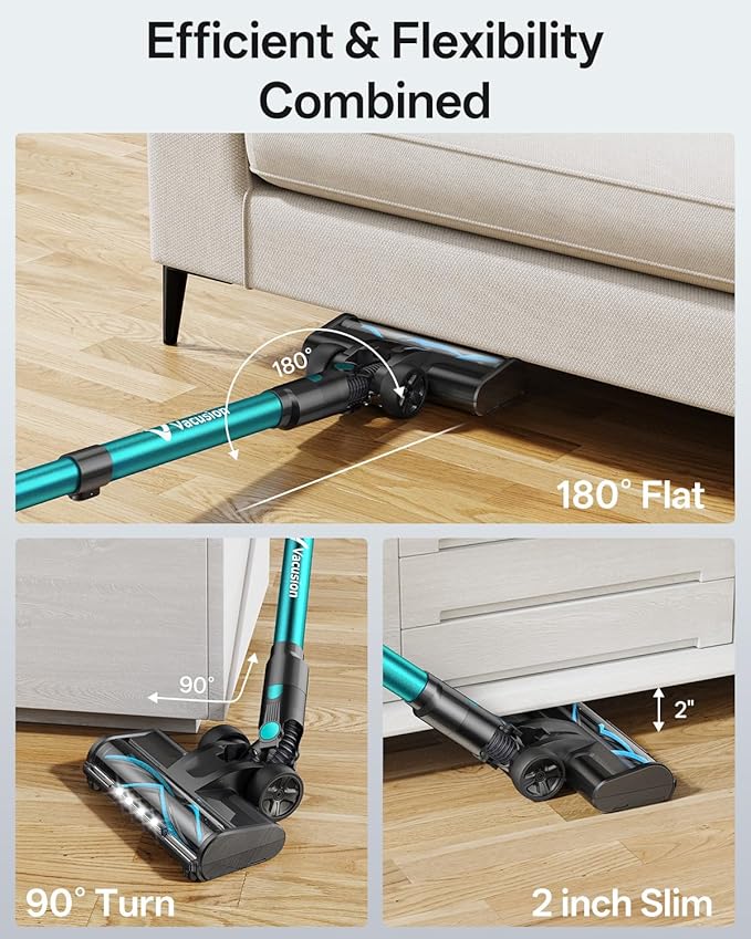 Cordless Vacuum Cleaner, 8-in-1 Cordless Stick Vacuum Cleaner with 3 Suction Modes, Up to 45mins Runtime, Rechargeable, Self-Standing, Vacuum Cleaners for Home Pet Hair Carpet Car Hard Floor, Green