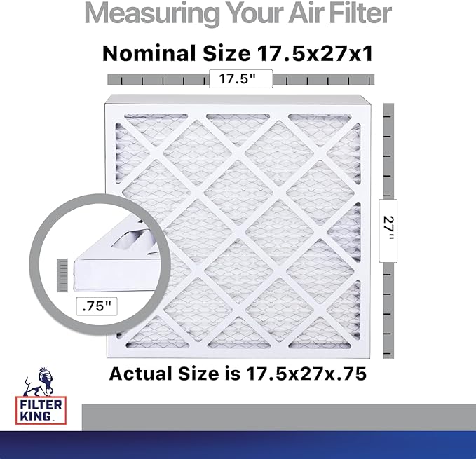 Filter King 17.5x27x1 Air Filter | 4-PACK | Carbon MERV 8 HVAC Pleated A/C Furnace Filters | MADE IN USA | Actual Size: 17.5 x 27 x .75"