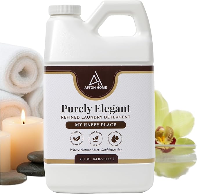 Elegant Luxury Plant-Based Laundry Detergent My Happy Place Scent, 64oz by Purely Elegant, Highly Concentrated, Biodegradable, Sensitive Skin Safe, Paraben Free, HE, Family Bulk Eco Value
