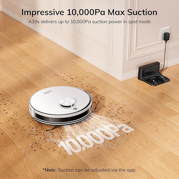 ILIFE A30s Robot Vacuum Cleaner, 10000Pa Max Suction Power with Lidar Navigation, Home Mapping, No-Go Zone, 150 Mins Max, 2.4G WiFi/App/Alexa/Remote Control, for Hard Floor, Carpet and Pet Hair