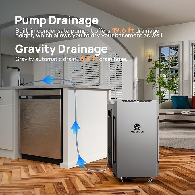 ARGENDON 120 PPD Dehumidifier for Basement, Commercial Dehumidifier with Pump and Drain Hose - High-Capacity Moisture and Humidity Control for Homes, Industrial Use, and Large Space, Sandidry Pro 55C