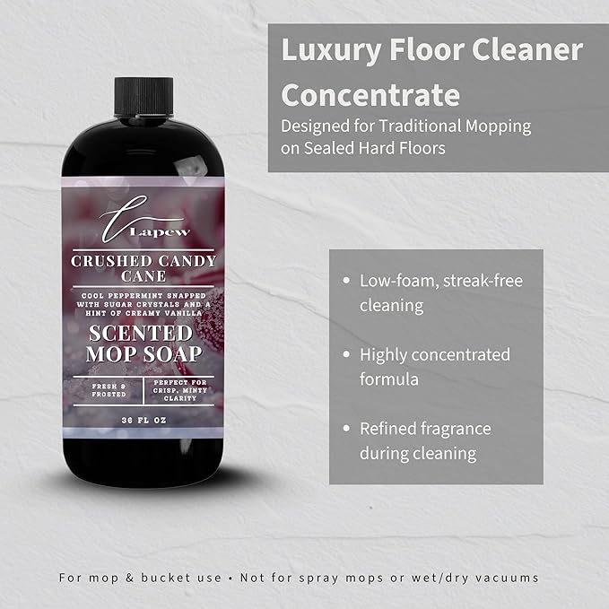 Luxury Floor Cleaner, Scented Mop Soap Concentrate | Hard Floor Cleaner for Tile, Vinyl, Laminate, LVP & Sealed Hardwood | Low-Foam, Streak-Free | 36 oz | Crushed Candy Cane