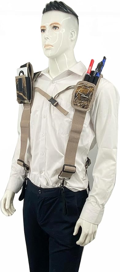 Tool Belt Suspenders for Work Belt Heavy Duty Padded with Magnetic WristBand Attachment Loops for Men (Camouflage)