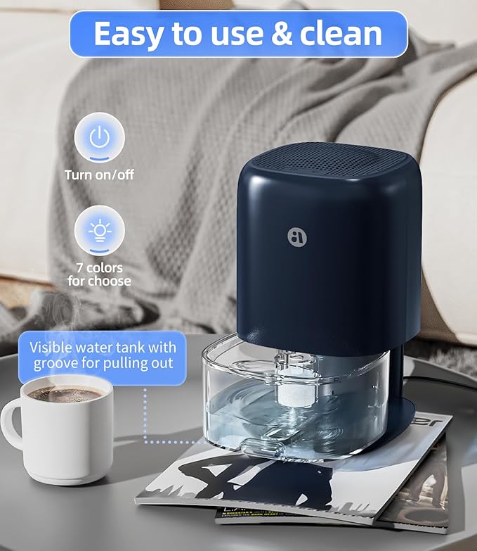 TABYIK Dehumidifier, 35 OZ Small Dehumidifiers for Room for Home, Quiet with Auto Shut Off, Dehumidifiers for Bedroom (280 sq. ft), Bathroom, RV, Closet,Blue