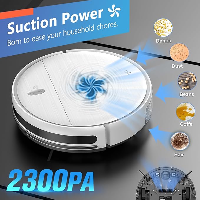 Robot Vacuum and Mop Combo, 2 in 1 Robotic Vacuum Cleaner with Schedule, App/Alexa/Voice Control, Slim 2.87", Self-Charging, 2300 Pa Suction & Long Runtime, Ideal for Hard Floor, Pet Hair, Carpet