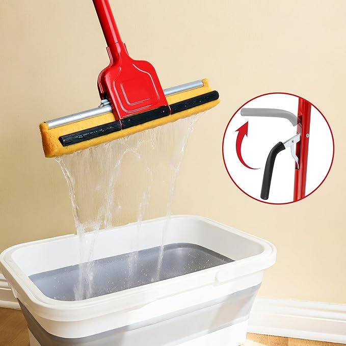 Cellulose Sponge Pop Up Sponge Mop with 2 Swop Roller Sponge mop Suitable for Wood, Ceramic Tiles and Other Flat Floors (1 Handle and 2 Heads)