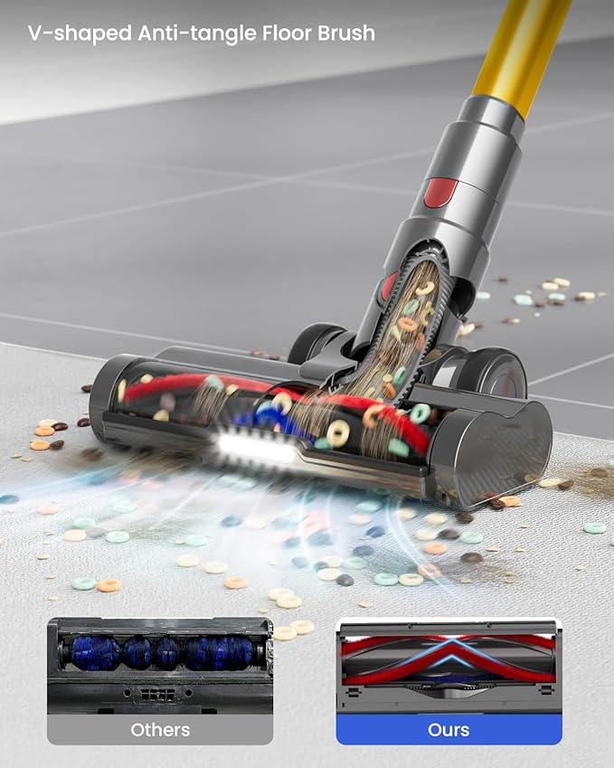 Cordless Vacuum Cleaner, 650W 55KPA 70Mins Vacuum Cleaners for Home, Self-Standing Stick Vacuum with Removable Battery, Wall Mount Charging, Anti-Tangle Roller Brush for Pet Hair, Carpet, All Floors