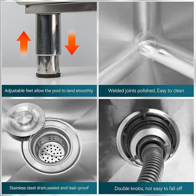 Commercial Floor Mop Sink，Stainless Steel Mop Service Basin，Floor Mount Mop Sink,Vertical industrial Sinks for balconies laundry rooms industries Restaurants (17.7”×16.1”×21.6”inch)