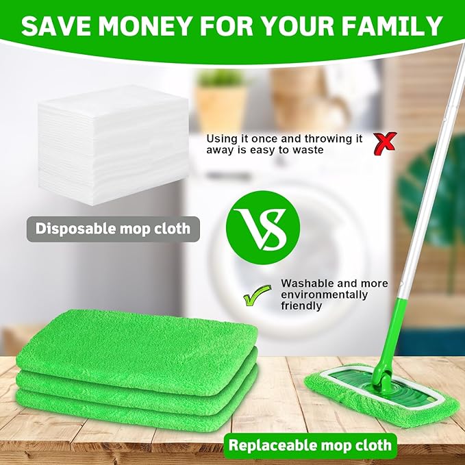 8 Pack Reusable Microfiber Mop Pads Compatible with Swiffer Sweeper, Dry Sweeping Cloths & Wet Mopping Cloths, Washable Pads for Surface/Hardwood Floor Cleaning (Mop is Not Included)