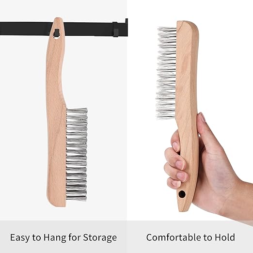 Wire Brush Set - 6 Pack Stainless Steel Scratch Brushes with Wood Handles, 10 Inch Heavy Duty Rust Removal Tools for Paint, Welding, Metal Cleaning