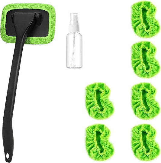 Windshield Cleaner Tool, Car Windshield Cleaner with Extendable Handle, 6 Microfiber Towel Pads, Brush, Empty Spray Bottle, inside windshield cleaning tool for Auto Glass Wiper Suvs Rvs & Home Windows