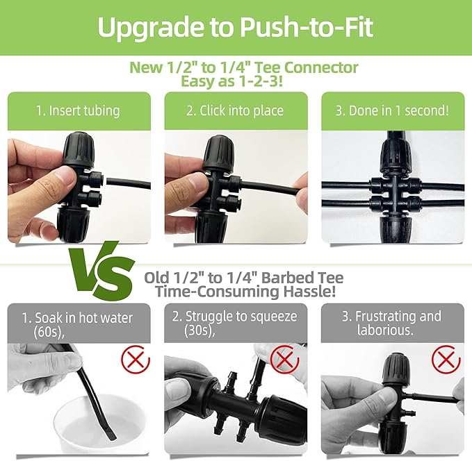 6 Pack 1/2'' to 1/4'' Drip Irrigation Fittings, Push-to-Fit 6 Way Drip Irrigation Part Barbed Tee Connectors, Anti-Leak Locked Splitter Fitting for 1/2" Irrigation Tubing (0.6''-0.67''OD)
