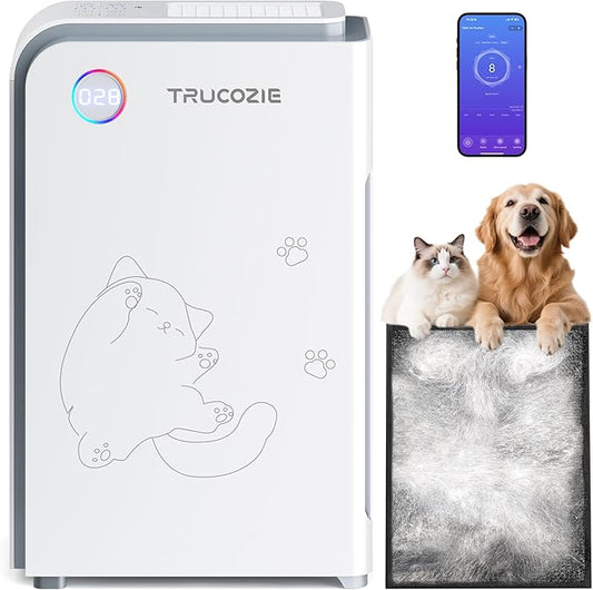 Trucozie Large Pet Air Purifier for Home up to 3000 Ft², Absorbs Floating Cat and Dog Hair, Smart WiFi, 3-in-1 Filter with Anion, Activated Carbon & HEPA for Pet Allergy, Smoke, Dust, Zero Ozone