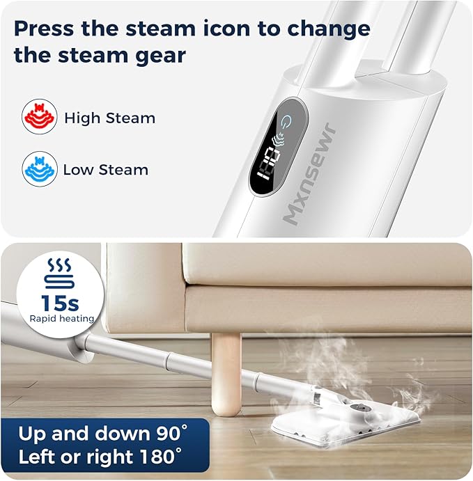 Steam Mop All-in-one for Floor Cleaning, MultiPurpose Steam Cleaner for Home with LED display screen, Detachable Handheld Floor Steamer with Scent Container and strap for Hardwood,Tiles,Carpet(White)