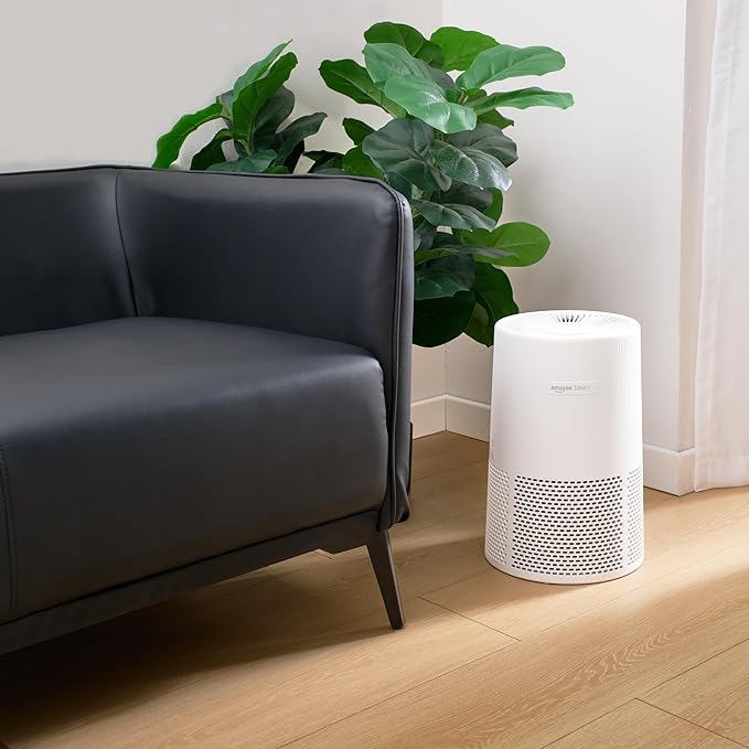 Amazon Basics Air Purifier for Home and Office, With 3-Stage Filtration, Filter With Activated Carbon, 3 Speeds, Timer, Sleep Mode (32db), Energy Star Certificate, Covers Up to 1067 Sq ft, White