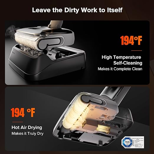 roborock F25 GT Set Wet Dry Vacuum Mop, Wet Dry Vacuum Cleaner Cordless, 20000Pa Floor Cleaner Machine for Tile Hard Floor, 194°F Self Cleaning Mop Combo with 180° Lie-Flat, 2 Extra Roller Brush