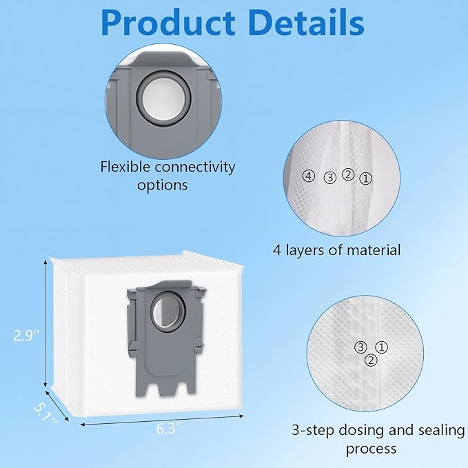 14 Pack Dust Bag Replacement for Roborock Q7 M5+, Q10 S5+/Q10 X5+, Q5, Q5+, Q5 Pro+ Q5 Max+ S8+ S8 Pro Ultra S7 MaxV Ultra S7 Pro Ultra Q7+ Q7 Max+ T8 Q5+ G10S PRO Q7 Max+ Q8 Max+ Robot Vacuum Cleaner
