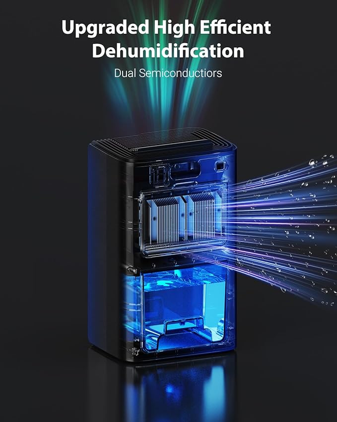 95oz Dehumidifiers for Home, 1000 Sq.Ft Dehumidifier with drain hose - Auto Shut Off, Timer, Sleep Mode & Drain Hose - 7 Color Light for Bedroom, Bathroom, RV - Black