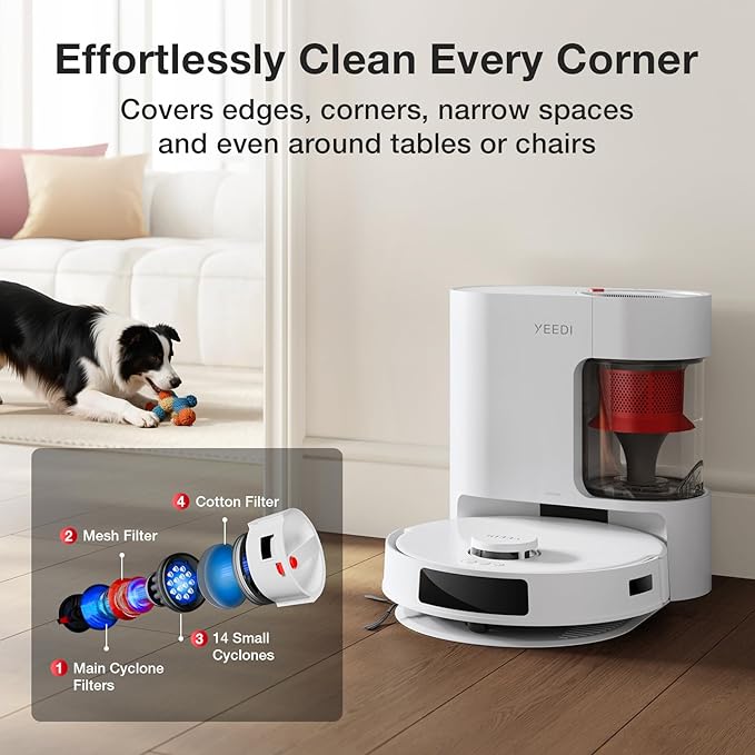 Yeedi C12 Plus Robot Vacuum and Mop, 8000Pa Strong Suction, 7-Week Dust Storage, Bagless Dust Bin, PureCyclone Tech, ZeroTangle Brush, White