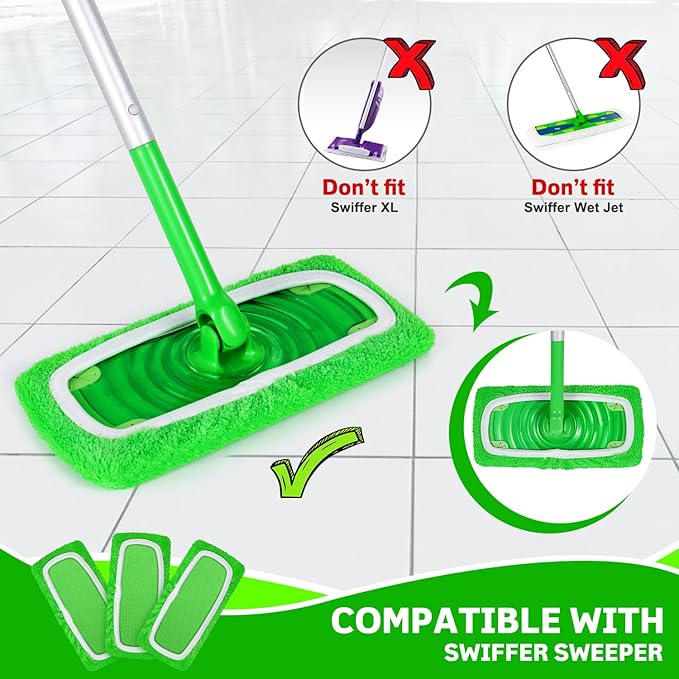 8 Pack Reusable Microfiber Mop Pads Compatible with Swiffer Sweeper, Dry Sweeping Cloths & Wet Mopping Cloths, Washable Pads for Surface/Hardwood Floor Cleaning (Mop is Not Included)