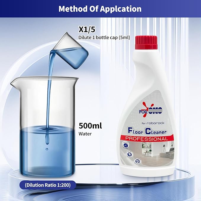 Floor Cleaning Solution 2 Bottles Refill, Fresh Scent, Compatible with Roborock Series & All Robot Vacuums, Eco-Safe, Streak-Free Formula for Hard Floors, Pet & Kid Friendly