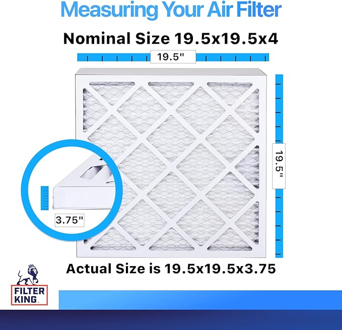 Filter King 19.5x19.5x4 Air Filter | 5-PACK | MERV 8 HVAC Pleated A/C Furnace Filters | MADE IN USA | Actual Size: 19.5 x 19.5 x 3.75"