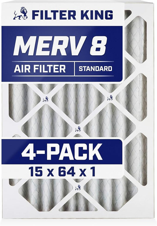 Filter King 15x64x1 Air Filter | 4-PACK | MERV 8 HVAC Pleated A/C Furnace Filters | MADE IN USA | Actual Size: 15 x 64 x .75"