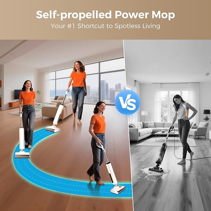 Wet Dry Vacuum Cleaner, 180°Lie-Flat Vacuum Mop All in One with Auto Self-Cleaning, Smart Floor Cleaner Machine for Hard Floor, 45 Mins Runtime, Edge Cleaning, Self-Propelled Vacuum Mop Combo