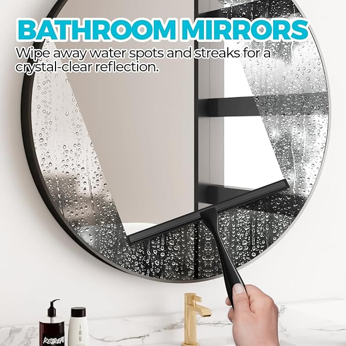 2PACK 12-Inch All-Purpose Shower Squeegee for Shower Doors, Bath Linen Sets, Tile Shower Walls, Bathroom, Window, Glass and Car Windshield, Mirrors and Kitchen-Stainless Steel, Black