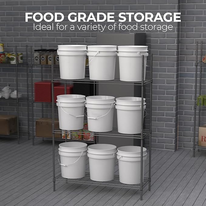 3.5-Gallon White Bucket Pail Container with Lid | Food Grade | Heavy-Duty Extra Durable | Metal Handles with Plastic Grip for Easy Carrying | Multi-Use | Easy Stack and Store | BPA Free - 5 Pack