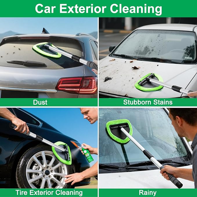 XINDELL 24-inch Windshield Cleaner Tool – Upgrade Large Head Car Interior&Exterior Window Cleaning Kit with Extendable Handle & 4 Microfiber Pads, Auto Wiper Brush for Car, Trucks, SUVs, RVs & Home
