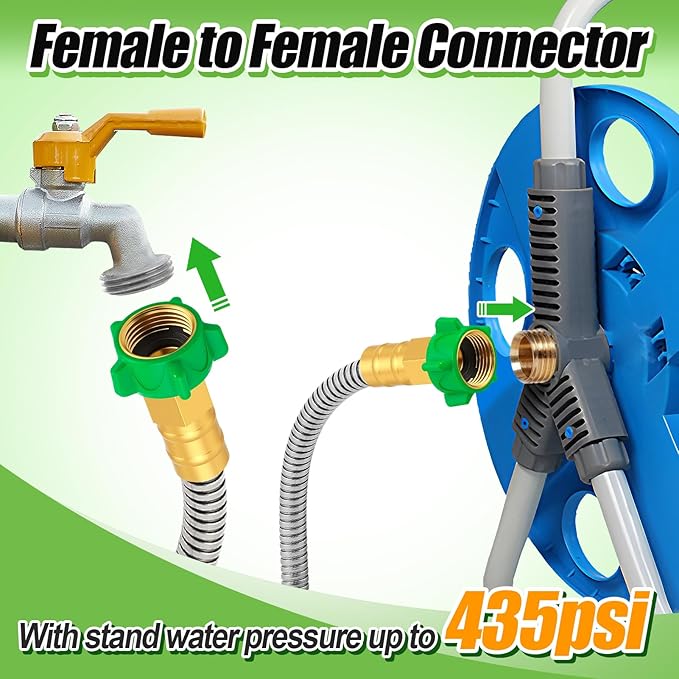 Short 2ft Garden Hose with 3/4'' Female to Female Connector - Metal Leakproof Leader Hose for Reel, Heavy Duty 304 Stainless Steel Flexible Water Pipe for Outdoor Garden Watering Car Pet Cleaning