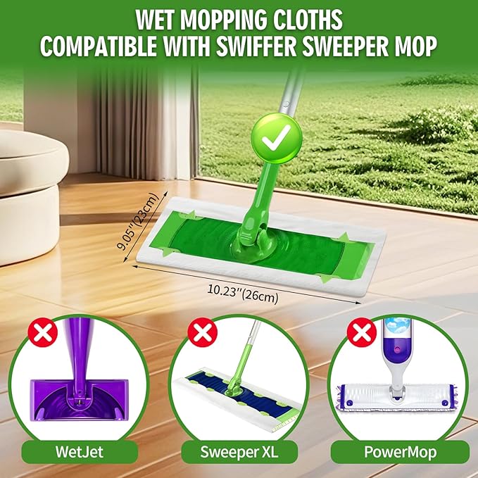 48 Count Wet Pad Refill Heavy Duty Compatible with Swiffer Sweeper Mop, Disposable Wet Mopping Cloths for Multi-Surface Floor Cleaning, Unscented