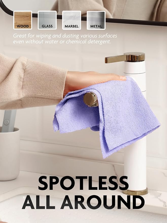 Fantasticlean Microfiber Cleaning Cloth Roll -60 Pack, Tear Away Microfiber Towels, 12" x 12", Reusable, Washable, Scratch Free, Ultra Absorbent Dishcloth for All-Around Cleaning (Pink & Lavender)