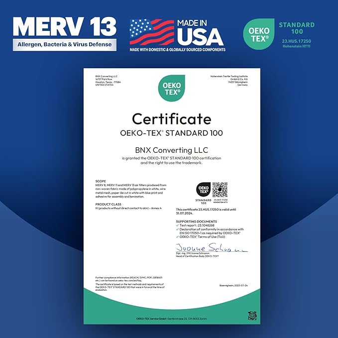 BNX TruFilter 10x24x1 Air Filter MERV 13 (4-Pack) - MADE IN USA - Electrostatic Pleated Air Conditioner HVAC AC Furnace Filters for Allergies, Pollen, Mold, Bacteria, Smoke, Allergen, MPR 1900 FPR 10